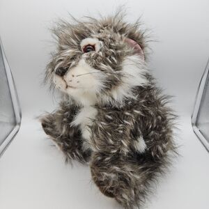 Walmart Realistic Bunny Rabbit Plush 18" Long Gray White Fur Sits Stuffed Animal